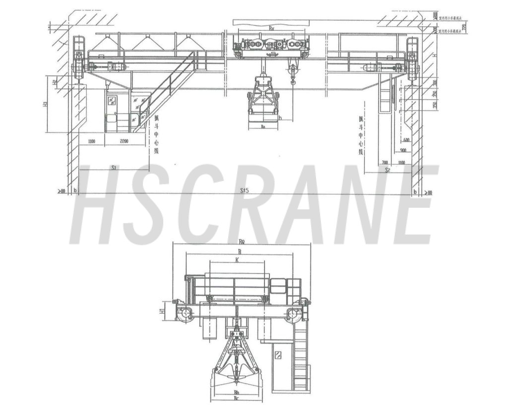 QN-кран-мостовой-для-перегрузки-шлака-с-грейфером-и-крюком-чертеж-1536x1237